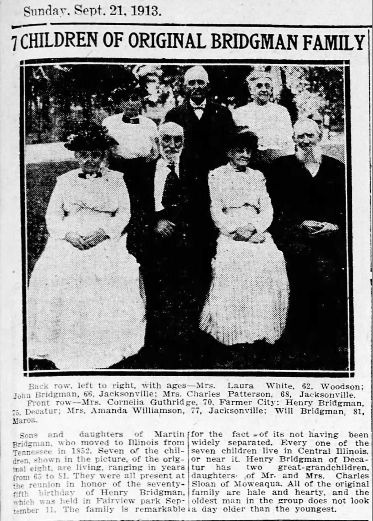7 children of original Bridgman family